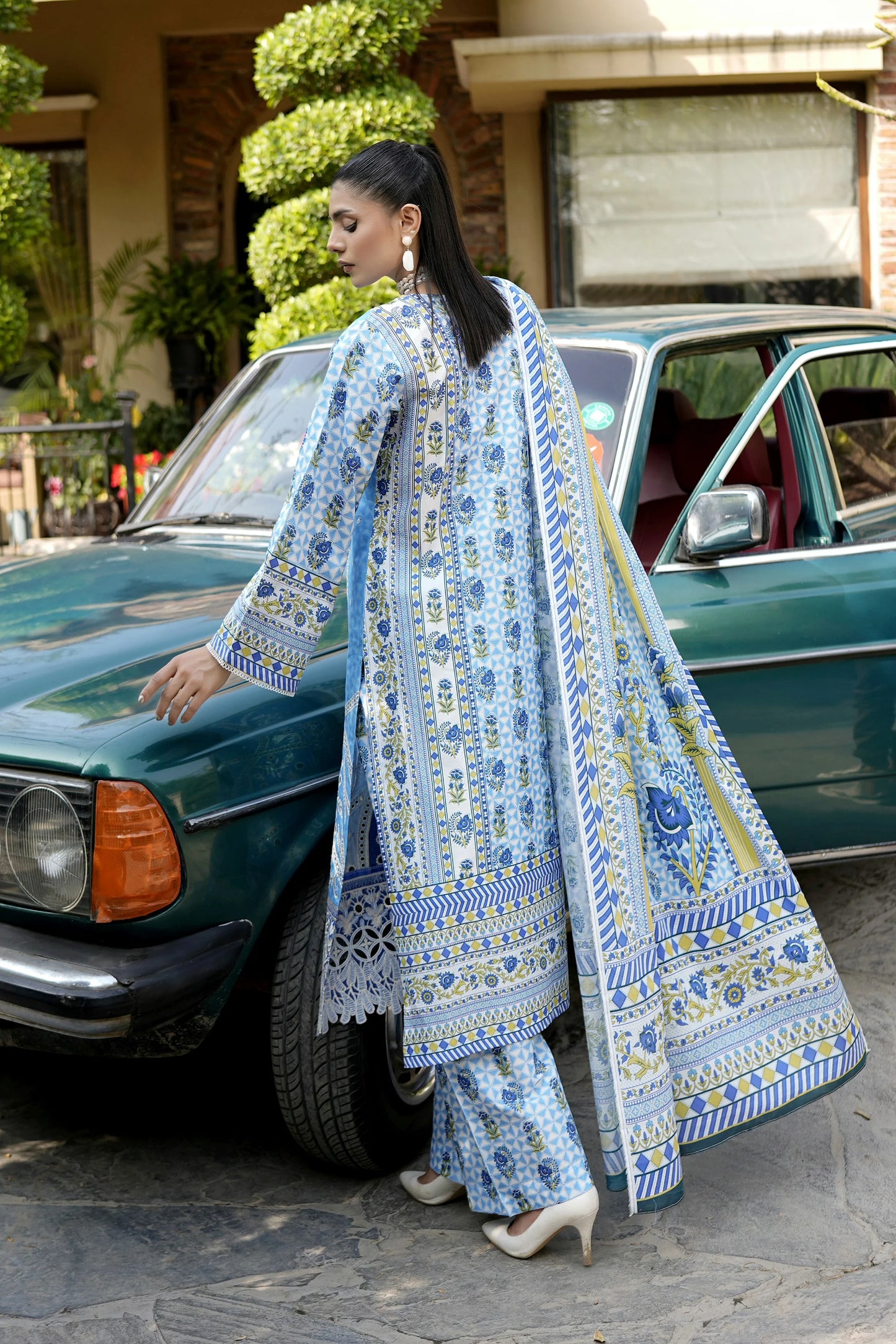 Vibrant Sky Blue 3 Piece Embroidered Suit