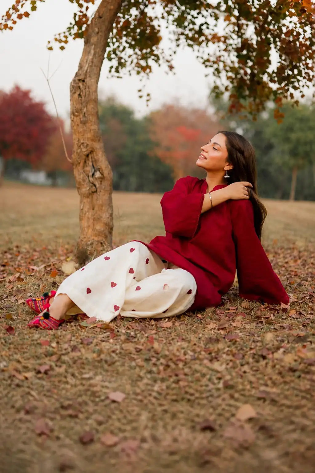 Hania Amir maroon Minimal Kurta Set