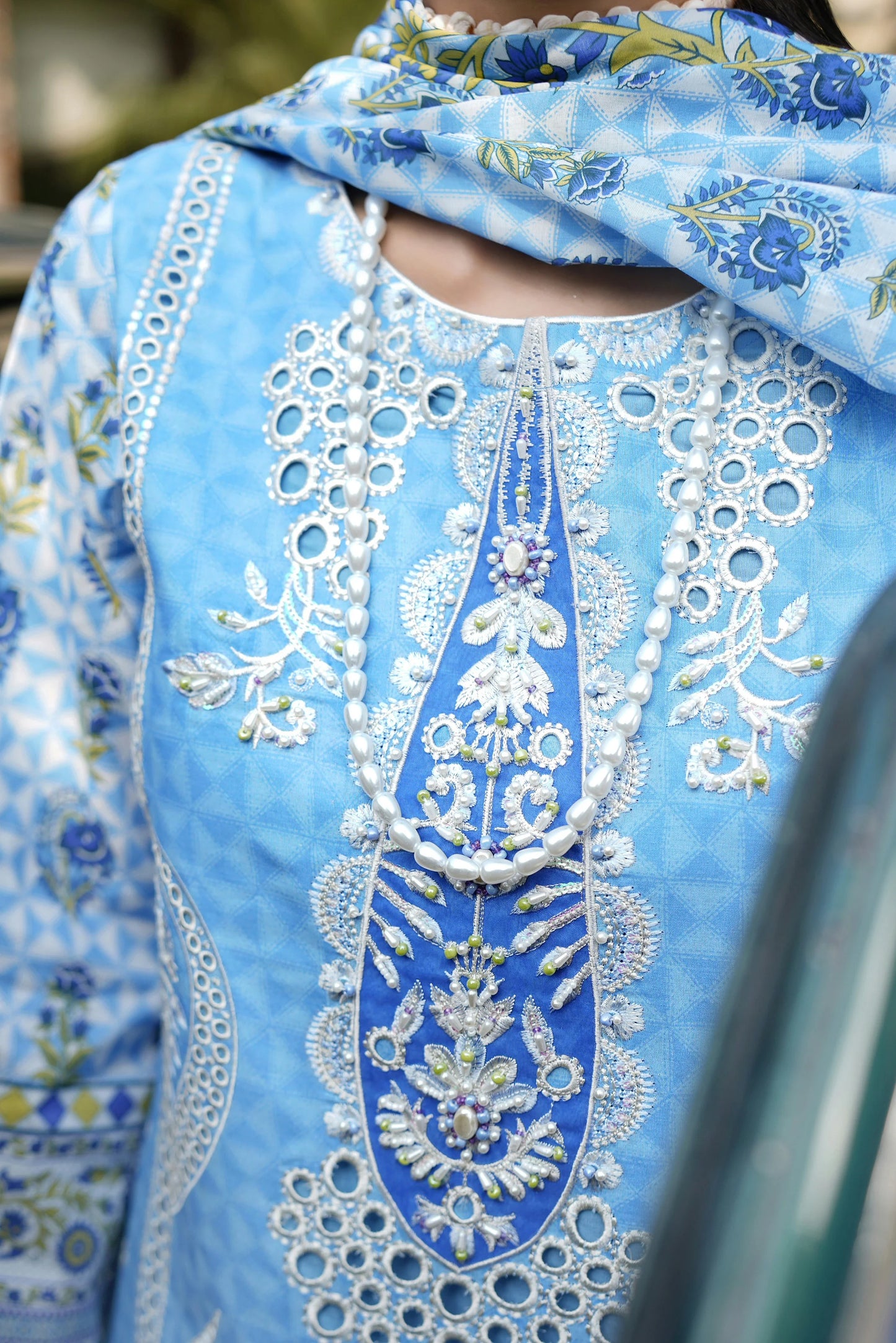 Vibrant Sky Blue 3 Piece Embroidered  Suit