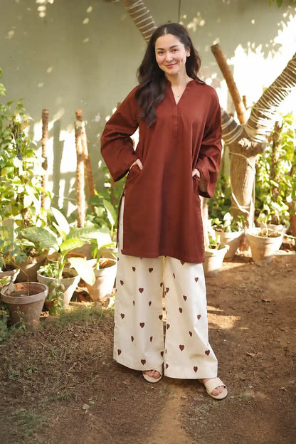 Hania Amir Brown Dress Embroidered Trouser