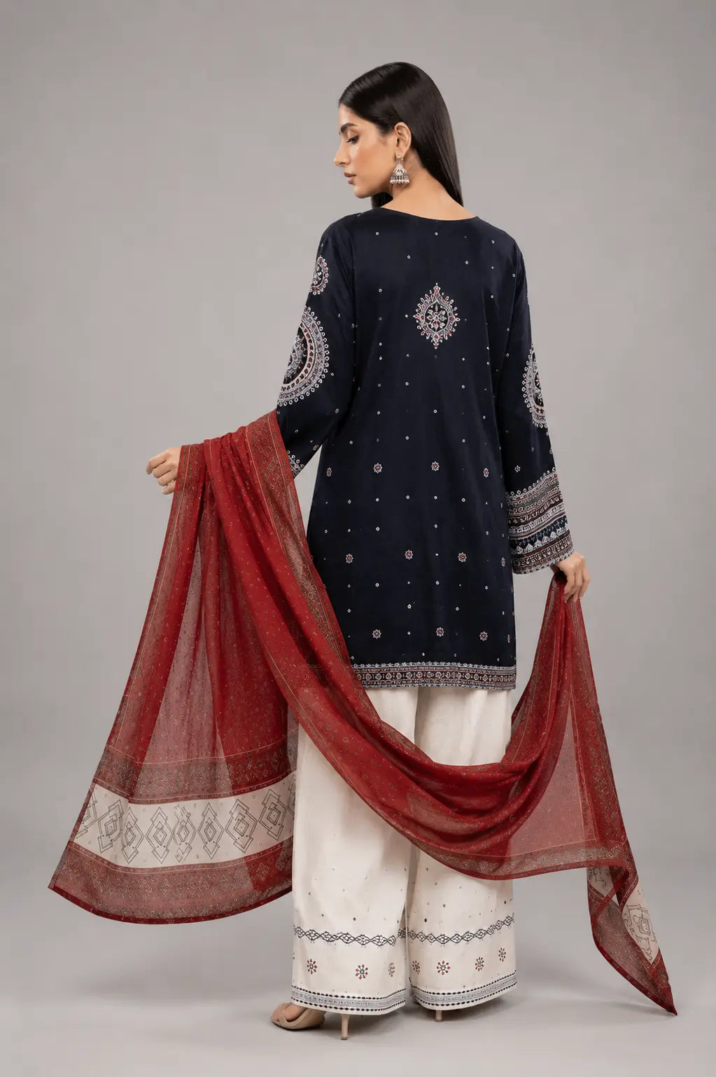 Sobia Nazir Navy Blue Embroidered Pret Dress 3-Pc