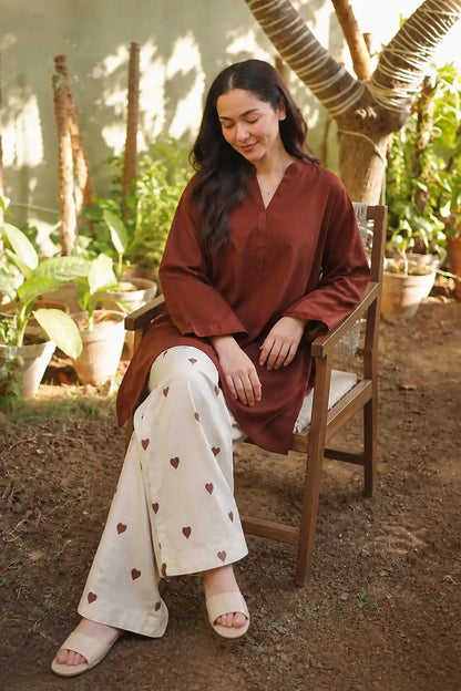 Hania Amir Brown Dress Embroidered Trouser