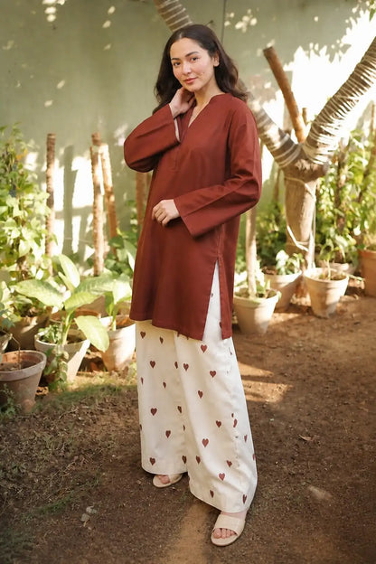 Hania Amir Brown Dress Embroidered Trouser