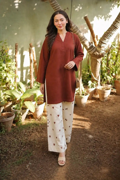 Hania Amir Brown Dress Embroidered Trouser