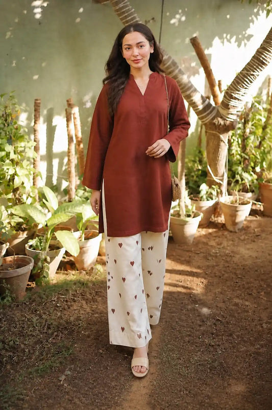 Hania Amir Brown Dress Embroidered Trouser