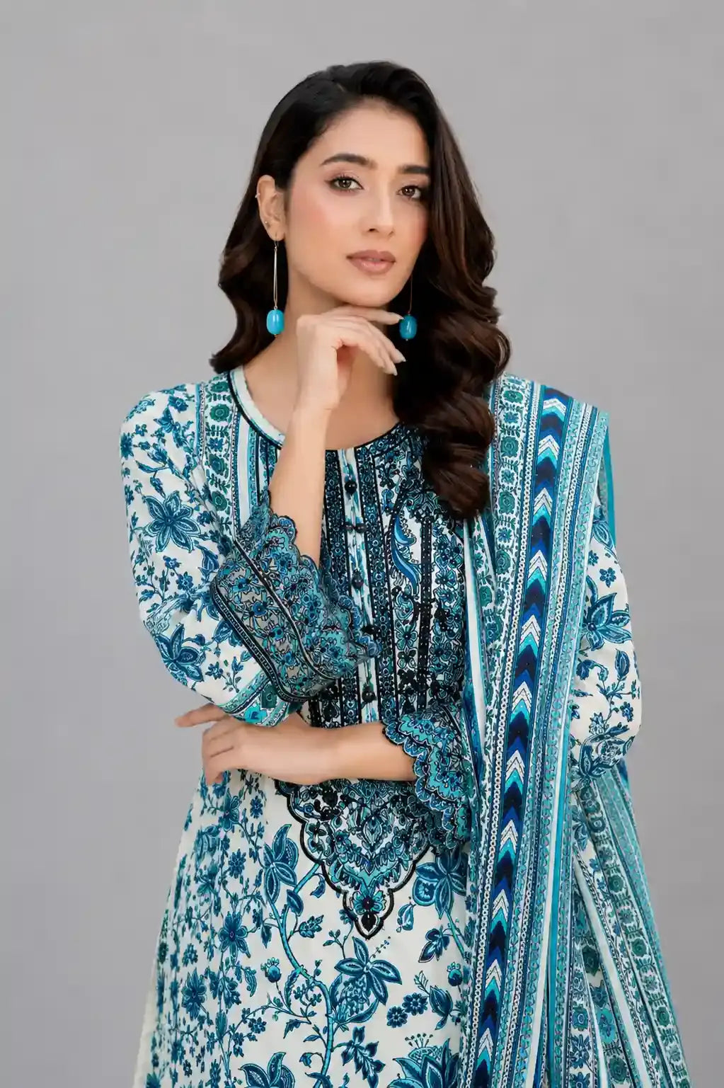 Sobia Nazir Ocean Teal Embroidered 3-Piece Lawn Dress