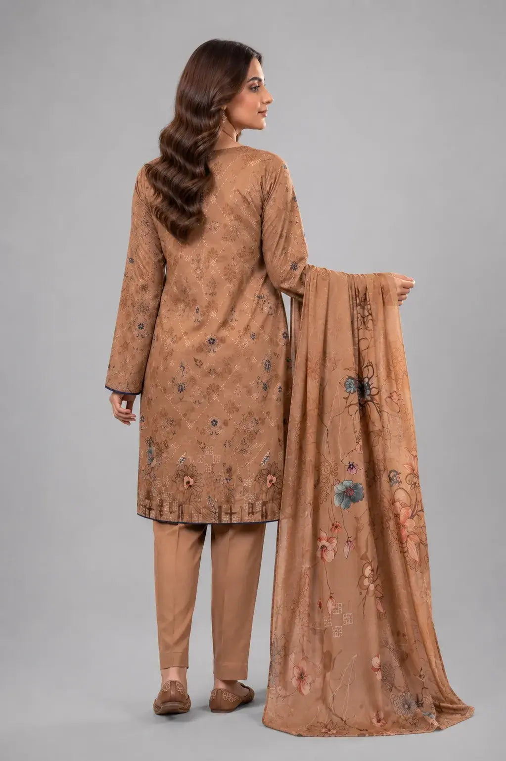 Warm Beige Floral Printed 3-Piece Lawn Suit