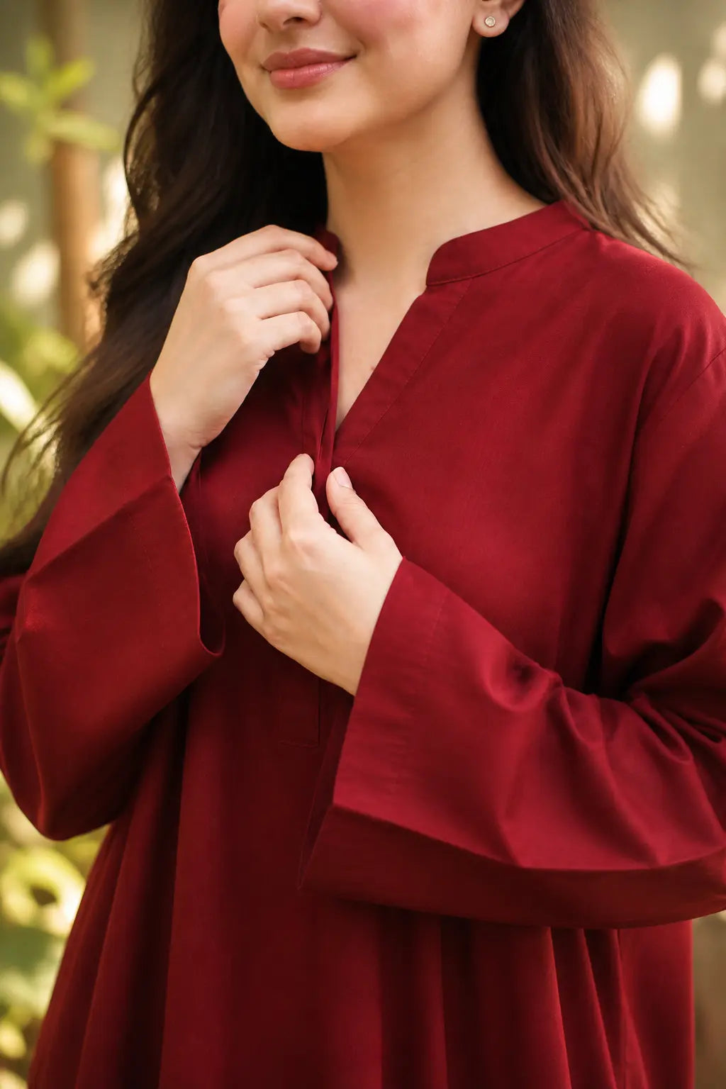 Hania Amir maroon Minimal Kurta Set