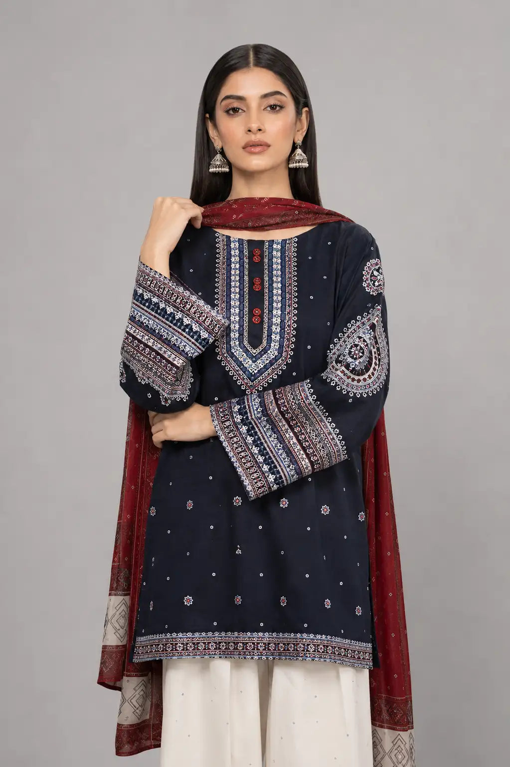 Sobia Nazir Navy Blue Embroidered Pret Dress 3-Pc