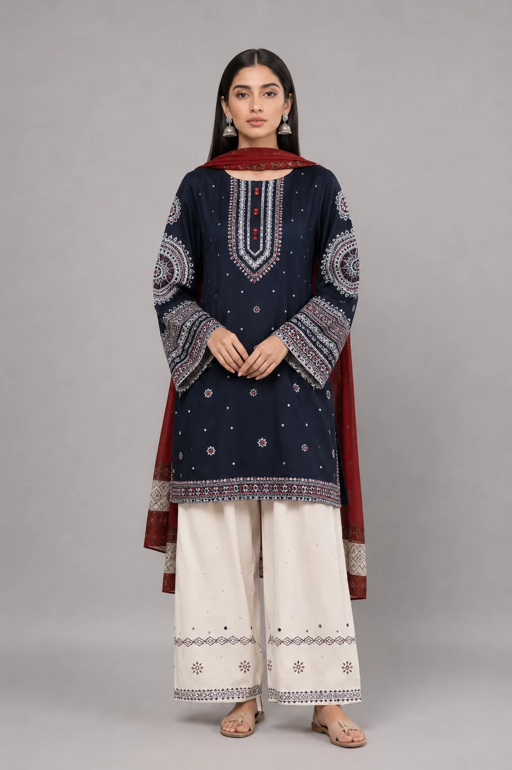 Sobia Nazir Navy Blue Embroidered Pret Dress 3-Pc