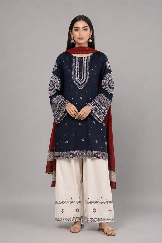 Sobia Nazir Navy Blue Embroidered Pret Dress 3-Pc