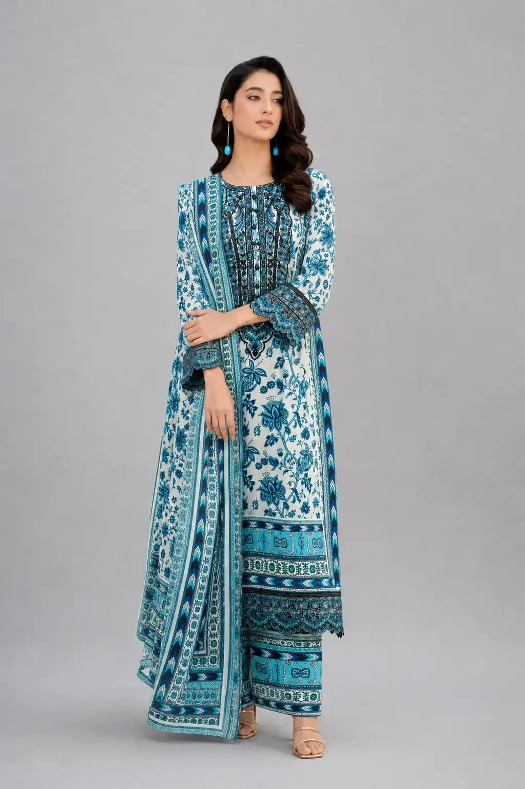 Sobia Nazir Ocean Teal Embroidered 3-Piece Lawn Dress